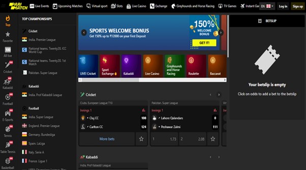 Parimatch homepage screenshot