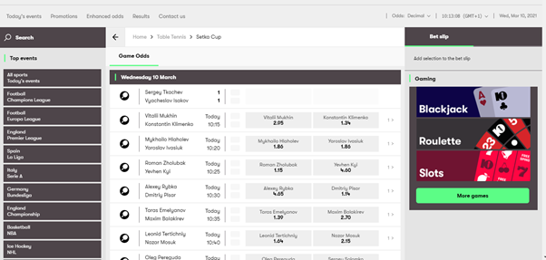 10bet table tennis market