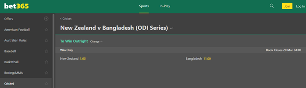 bet365 cricket market