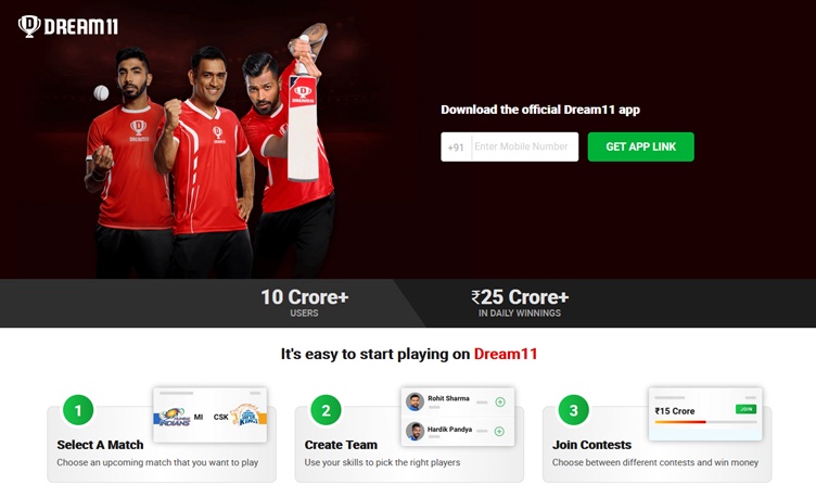 Dream11 mainpage screenshot