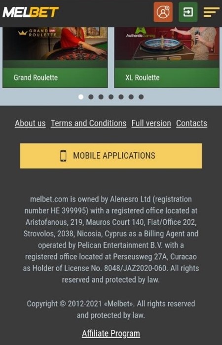 Melbet mobile app homepage