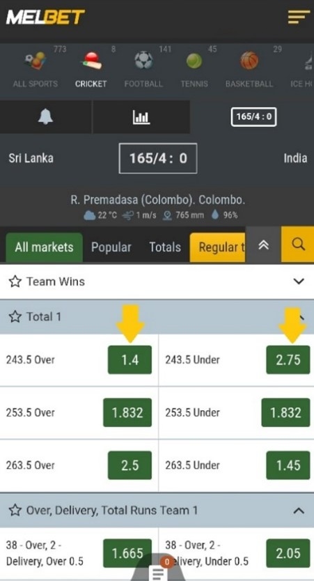 Melbet mobile app bets