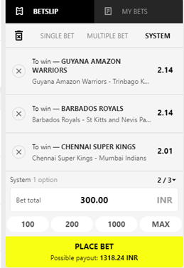 Parimatch betslip screenshot