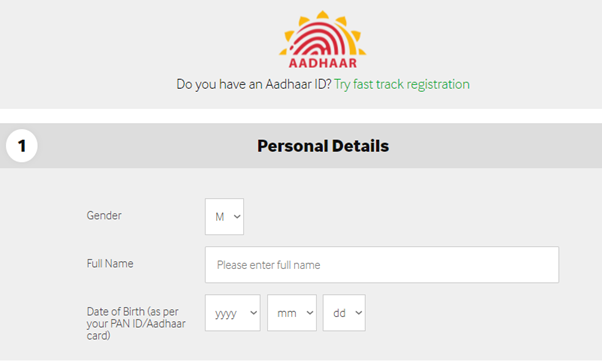 Registration screen with name and birth date input