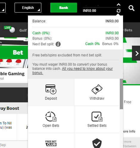 betway player menu screen