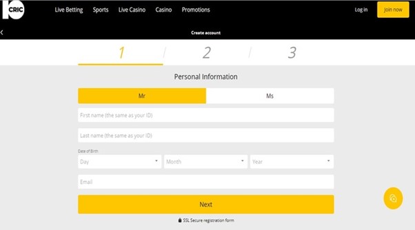 10cric registration screen