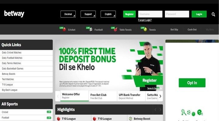 Betting Site homepage betway