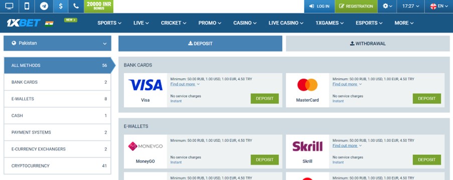 1xbet payment methods