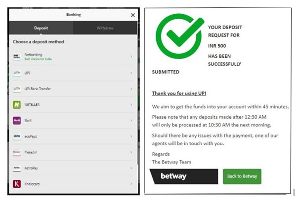 Betway-deposits