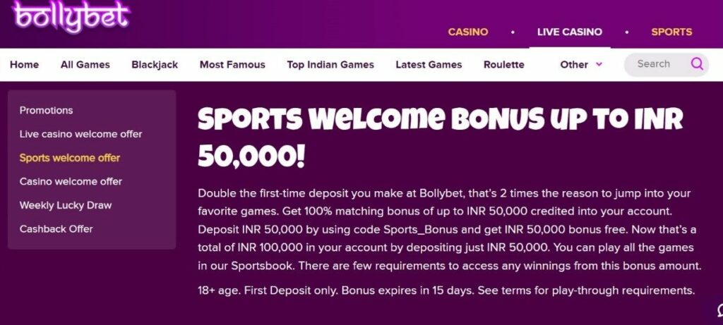 Bollybet welcome offer