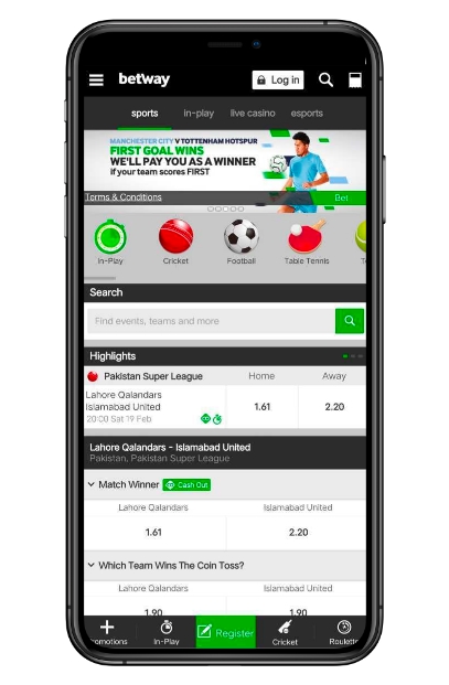Betway app on mobile