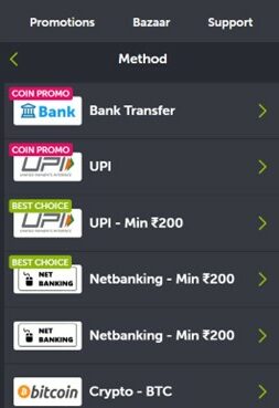 Payment methods on comeon