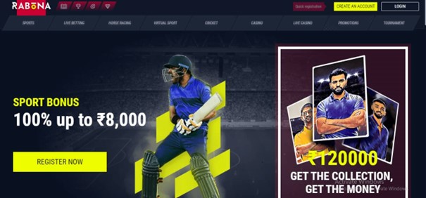 Homepage of Rabona website with welcome offer