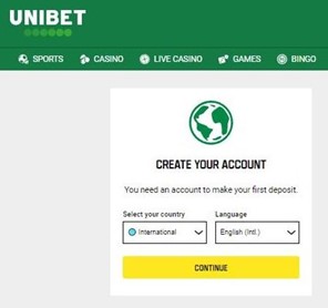 Unibet create account window