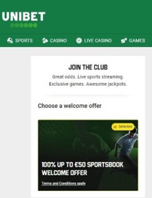 Unibet welcome offer screenshot