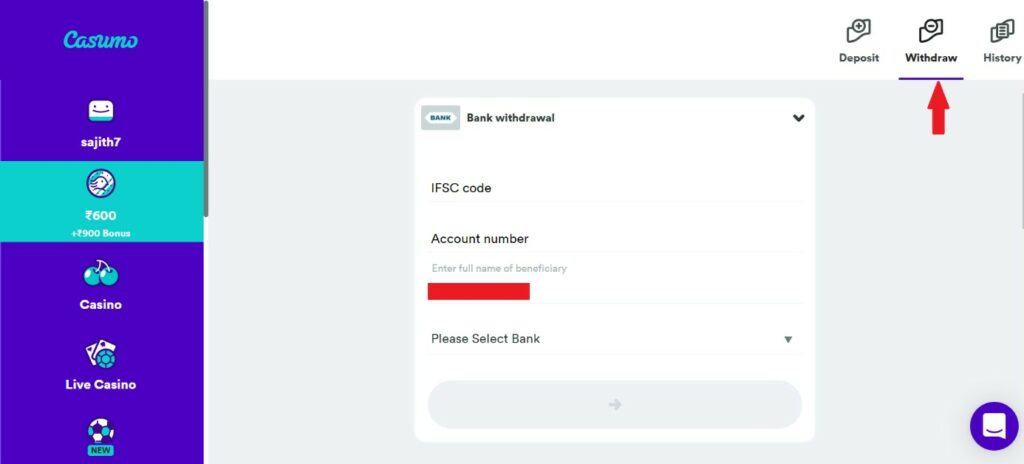 Withdrawing money on casumo