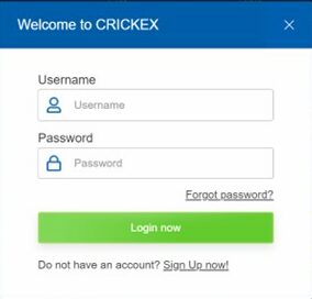 Crickex India Login page