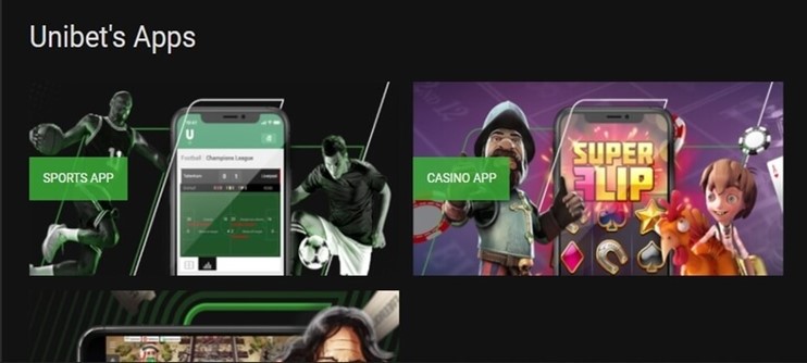 Unibet Mobile App showing app options