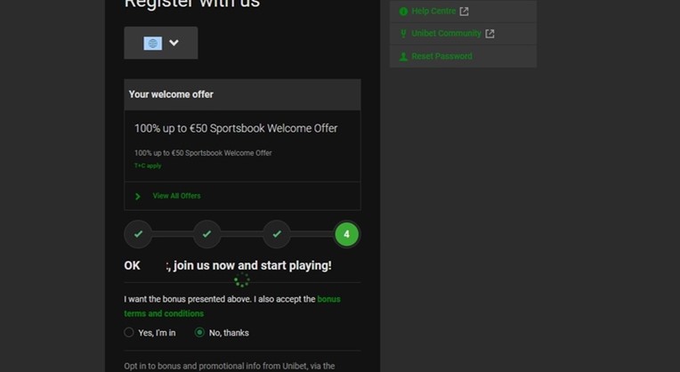 Choose to use a Unibet promo code when signing up. 