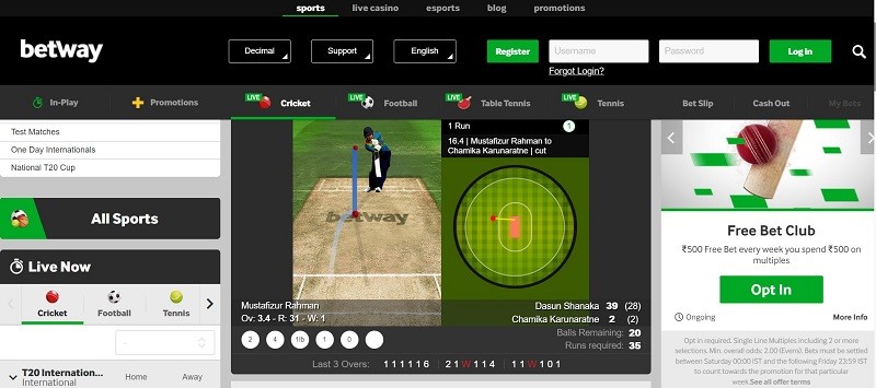 cricket on betway