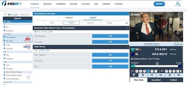 Cricket market on indibet website