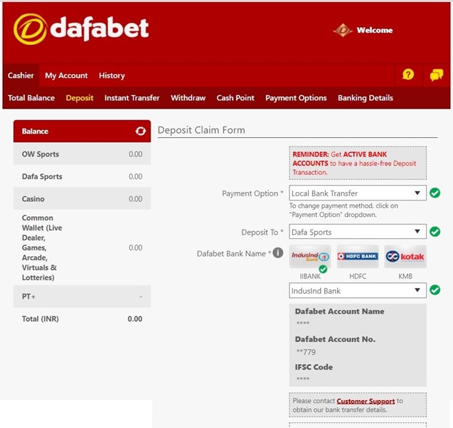 Dafabet deposit