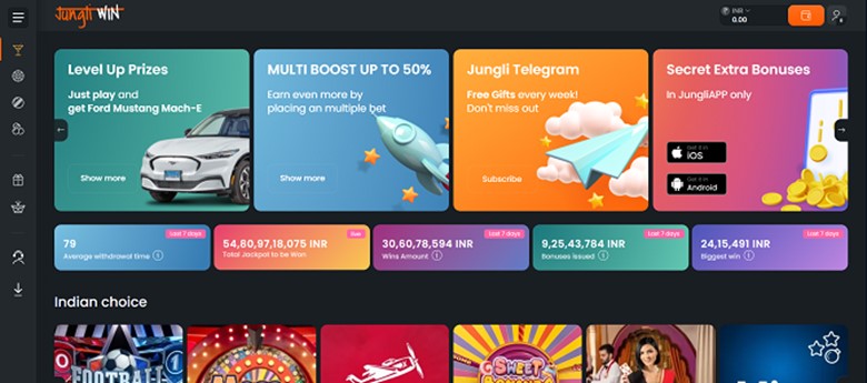 A screenshot of Jungliwin homepage on desktop