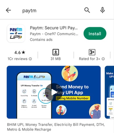 Paytm on google store