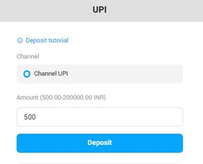 A screenshot showing the depositing with UPI on Fun88