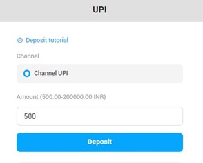 A screenshot showing the depositing with UPI on Fun88