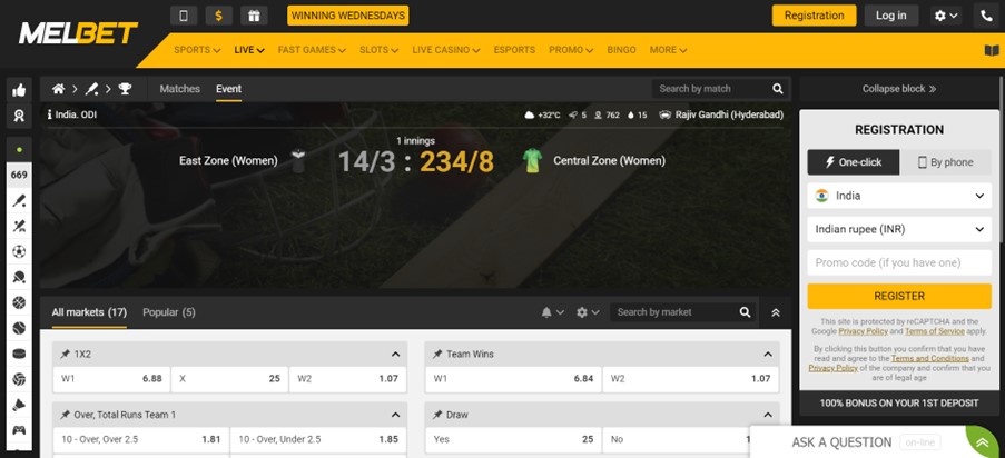 Cricket Market on Melbet Website