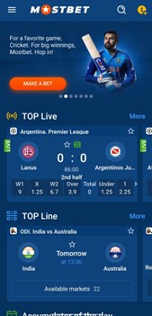 A screenshot of top live games on Mostbet app