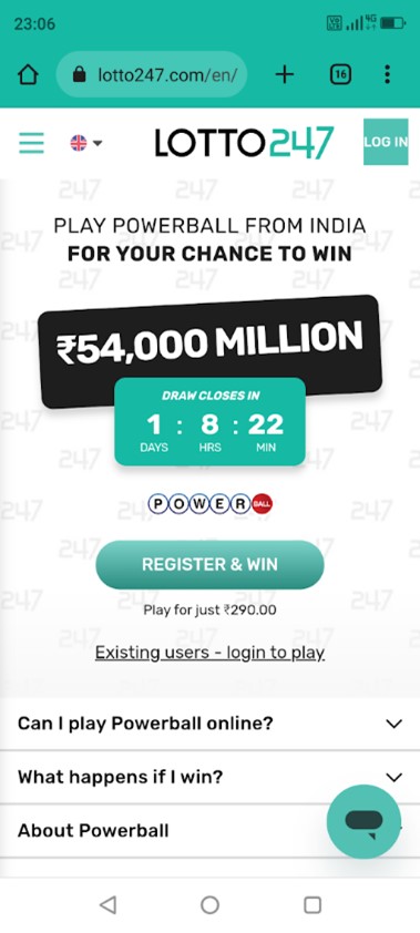 Welcome offer on lotto247 app