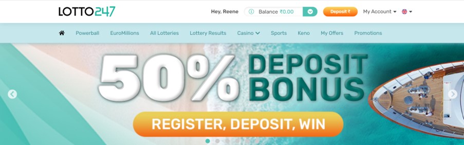 Lotto247 Welcome Bonus on website