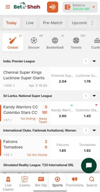 Cricket bets on Betshah