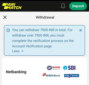 A screenshot showing the withdrawal steps on parimatch