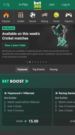 Bet365 bet boost offer on mobile app