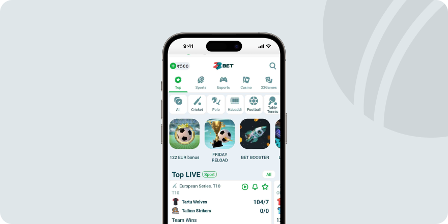22Bet Mobile Betting Screenshot