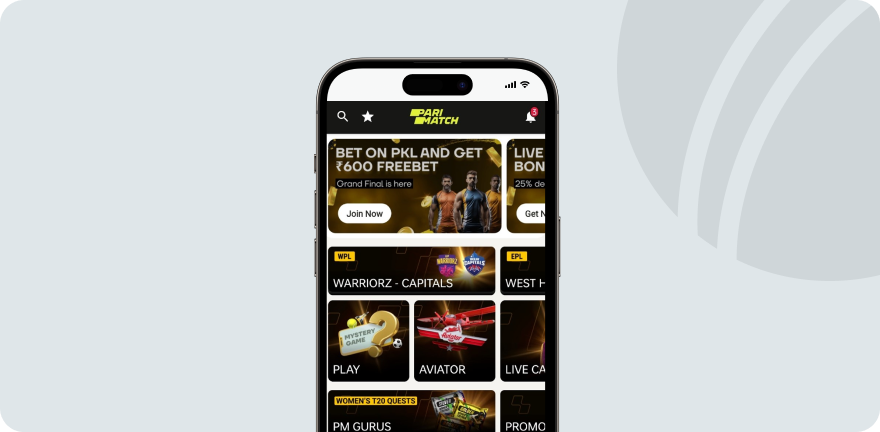 A screenshot of Parimatch mobile app