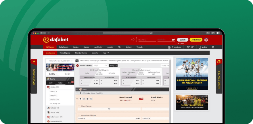 Screenshot of the OW Sports page on Dafabet