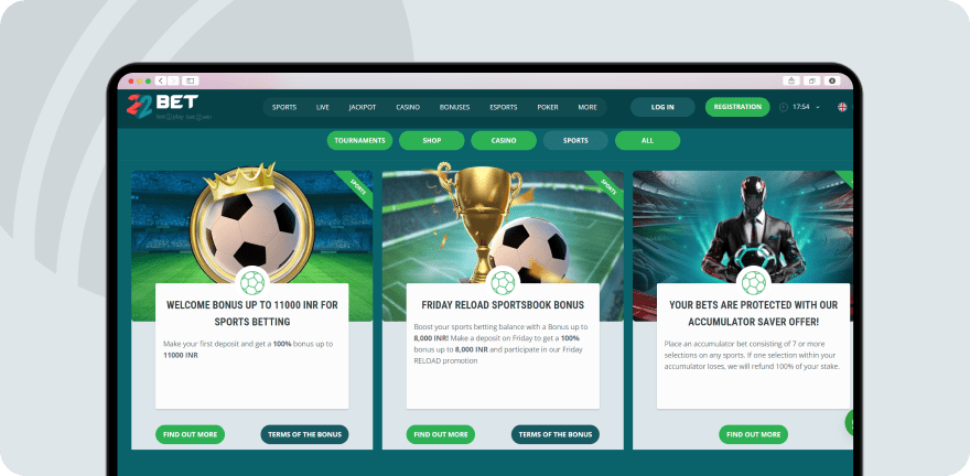 22bet promotions on website