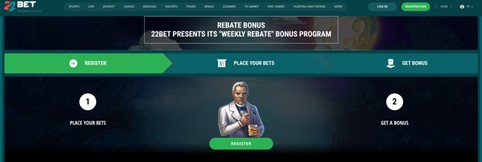 Weekly Rebate Bonus on 22bet