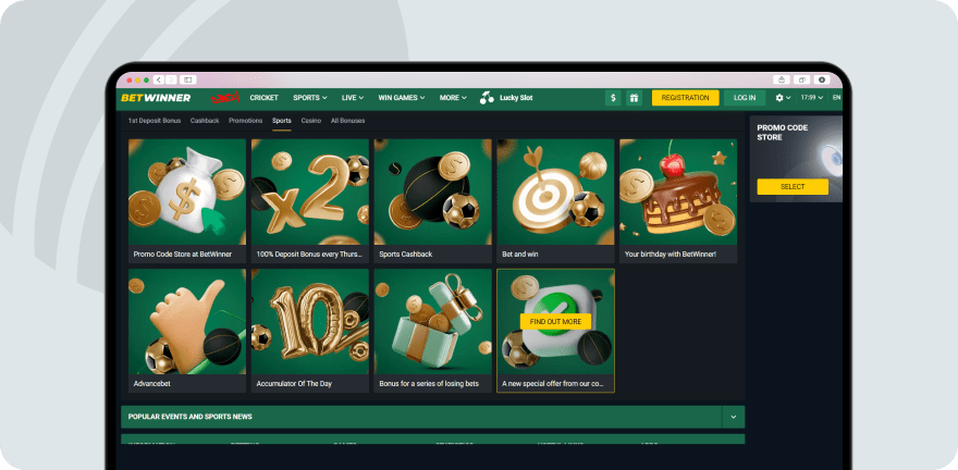 A screenshot of Betwinner Promotions on Website