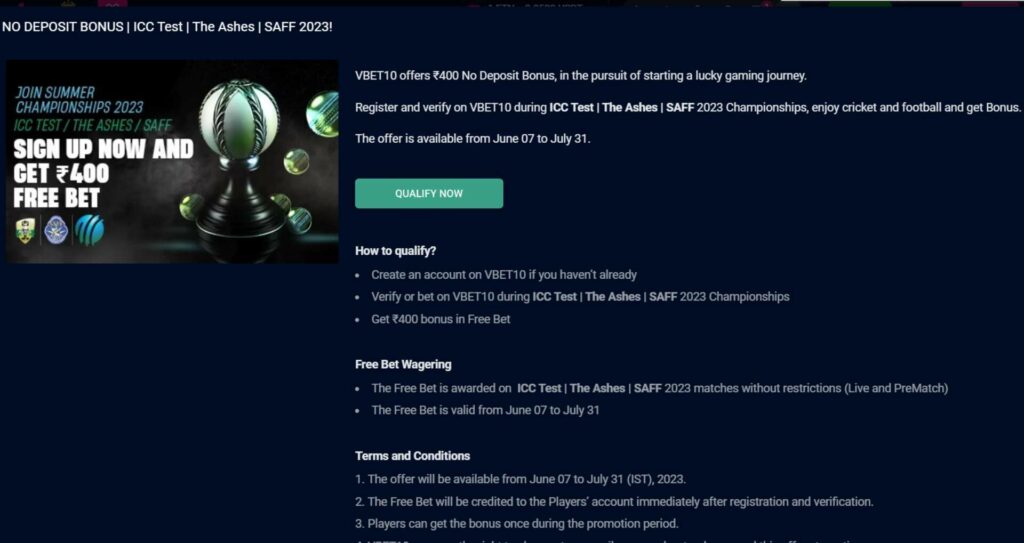 No Deposit Bonus Offer on Vbet