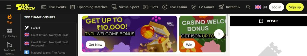 A screenshot of the welcome offer on parimatch