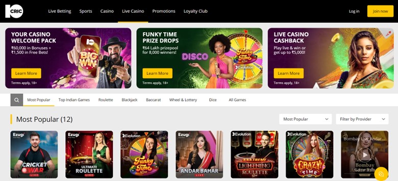 Most popular casino games on 10cric
