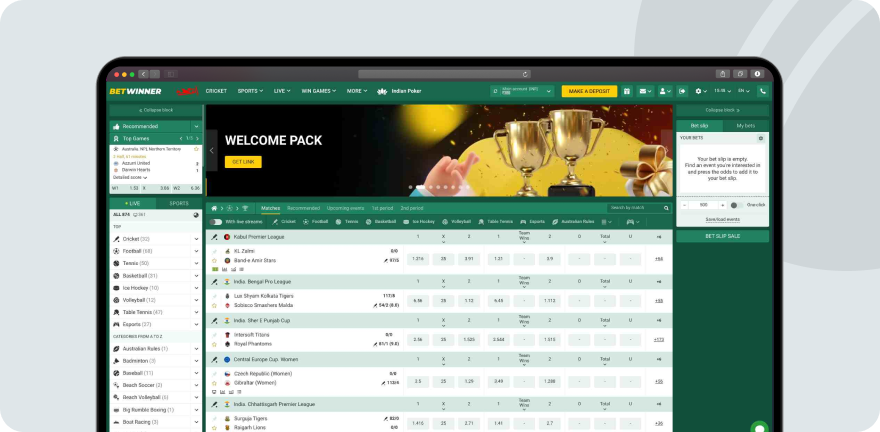 A screenshot of betwinner website showing cricket market