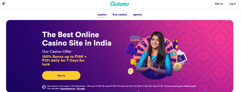 A screenshot taken from Casumo Casino, showing the welcome offer