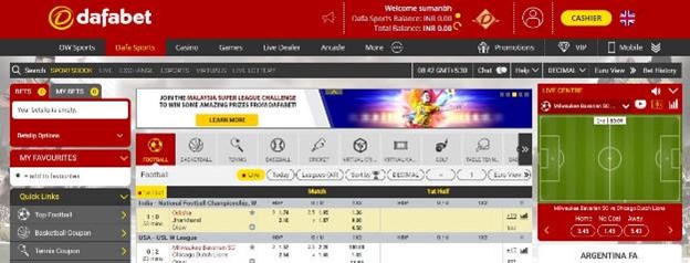 A screenshot of football odds on Dafabet website