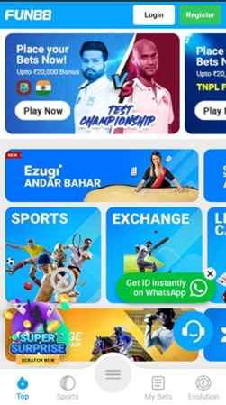 A screenshot of Fun88 Mobile App